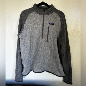 Gray and black men’s Patagonia fleece full zip sweater